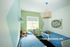 kids bedroom, children's bedroom, geometric pattern, blue bedroom, blue paint, green paint 