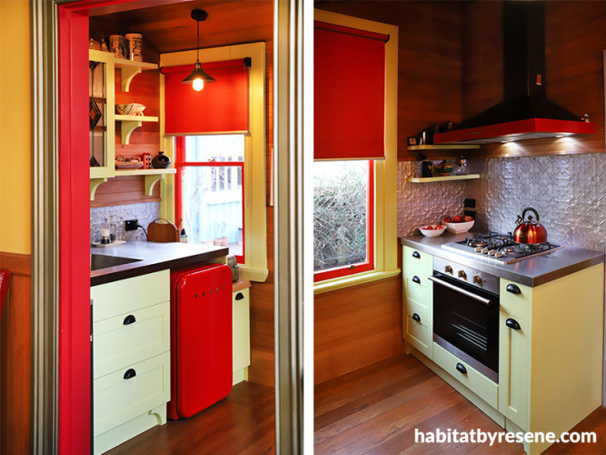 kitchen design, kitchen ideas, kitchen inspiration, retro kitchen, red kitchen ideas, green kitchen