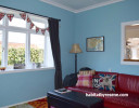 lounge, tv room, blue lounge, living room, blue and red, UK inspired, blue living room 