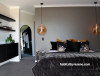 master bedroom, grey bedroom, neutral bedroom, monochrome bedroom, grey wallpaper