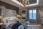 master bedroom, neutral bedroom, neutral master bedroom, grey feature wall, grey bedroom