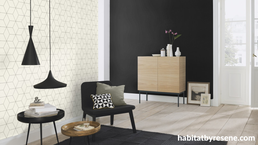 black and white lounge, black and white interior, monochrome interior, black and white living