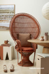 70s inspiration, rattan chair, orange chair, dining, living, resene spanish white, peacock chair 