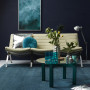 lounge, living room, blue lounge, blue living room, navy and teal, dark feature wall