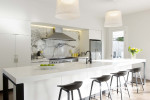 kitchen, white kitchen, modern kitchen, marble splashback, neutral kitchen, island bench