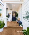 entranceway, front porch, house exterior, white house, white exterior, blue front door 